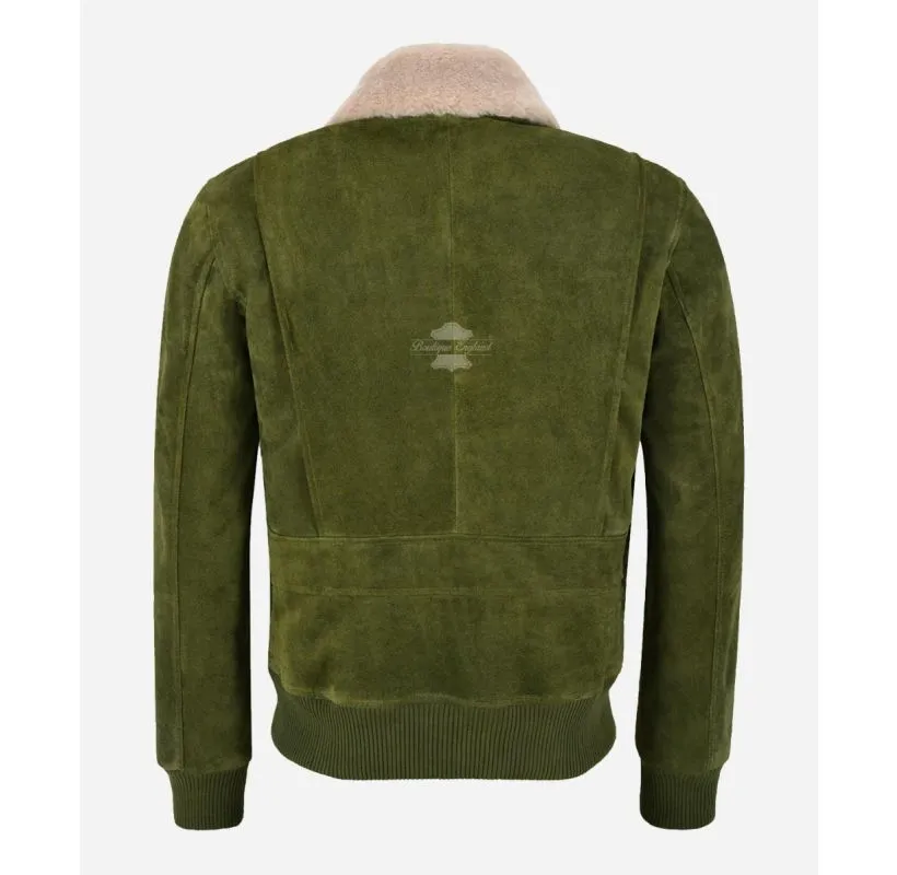 TOP GUN Jacket Olive Suede Removeable Fur Collared Bomber Jacket