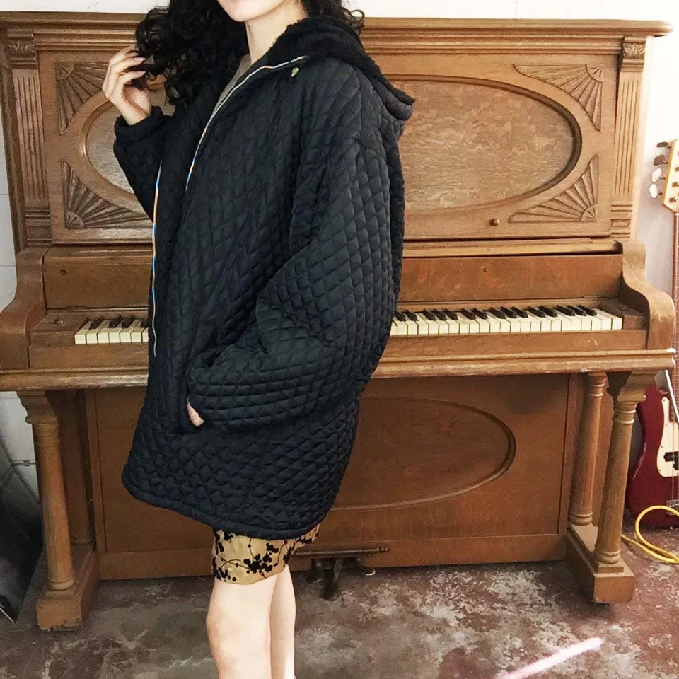 Vintage 90s | Express Quilted Fur Trim Hooded Oversized Puffy Coat | M