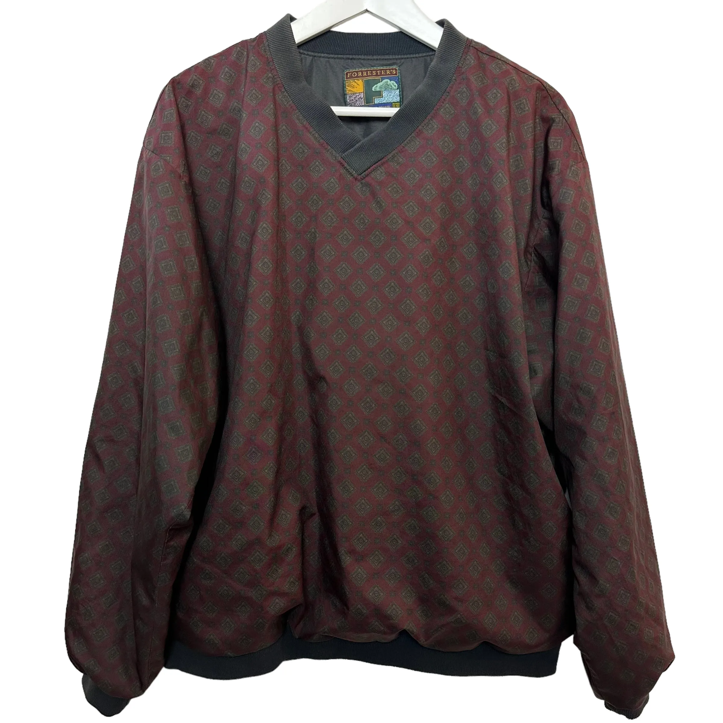 Vintage 90s Forrester's Pullover Windbreaker Golf Maroon Printed Large