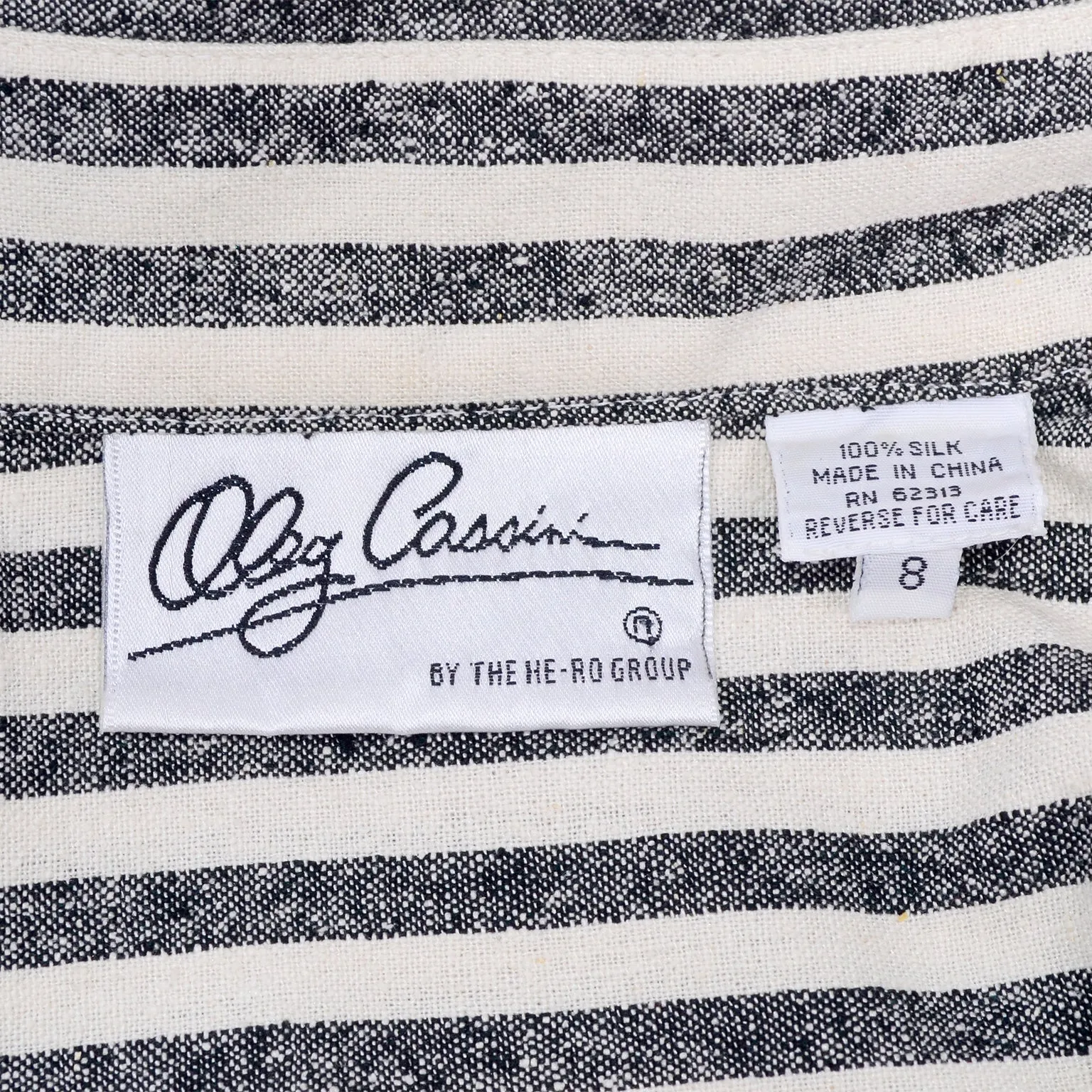 Vintage Oleg Cassini Raw Silk Dress in Gray & White Stripes w/ Drawstring Waist