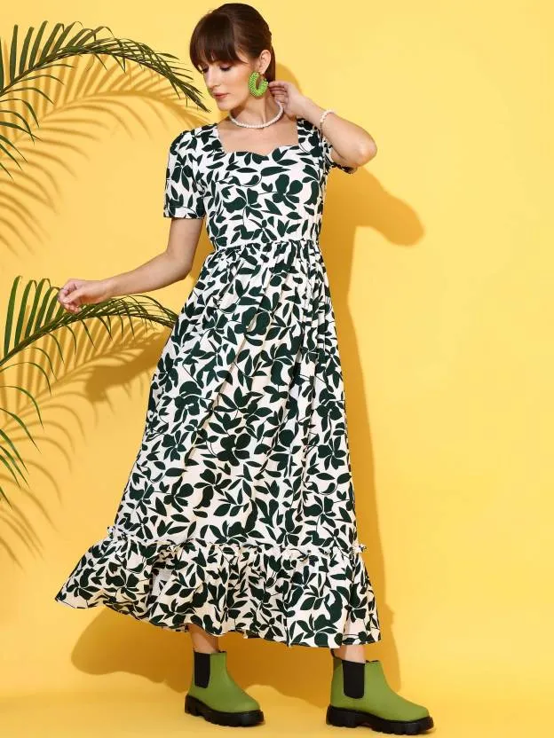 Vivid Blossom Green Maxi Dress