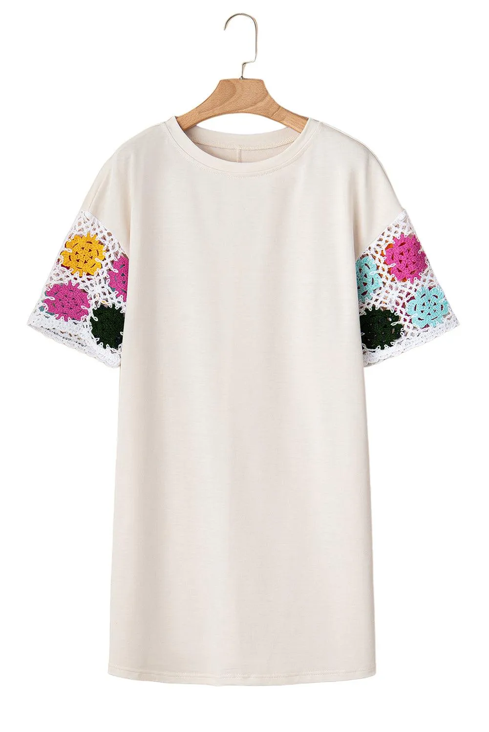 White Floral Crochet Splicing Sleeve T-shirt Dress