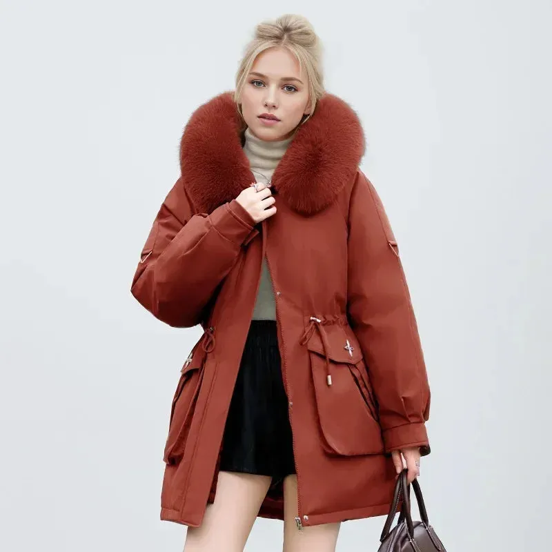 Winter weibliche Parkas 2024 neue abnehmbare innere Baumwoll jacke Frauen verdicken Pelz kragen Kapuzen mantel warmen Schnee tragen lange Parkas