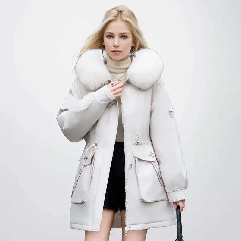 Winter weibliche Parkas 2024 neue abnehmbare innere Baumwoll jacke Frauen verdicken Pelz kragen Kapuzen mantel warmen Schnee tragen lange Parkas