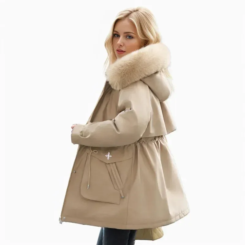 Winter weibliche Parkas 2024 neue abnehmbare innere Baumwoll jacke Frauen verdicken Pelz kragen Kapuzen mantel warmen Schnee tragen lange Parkas