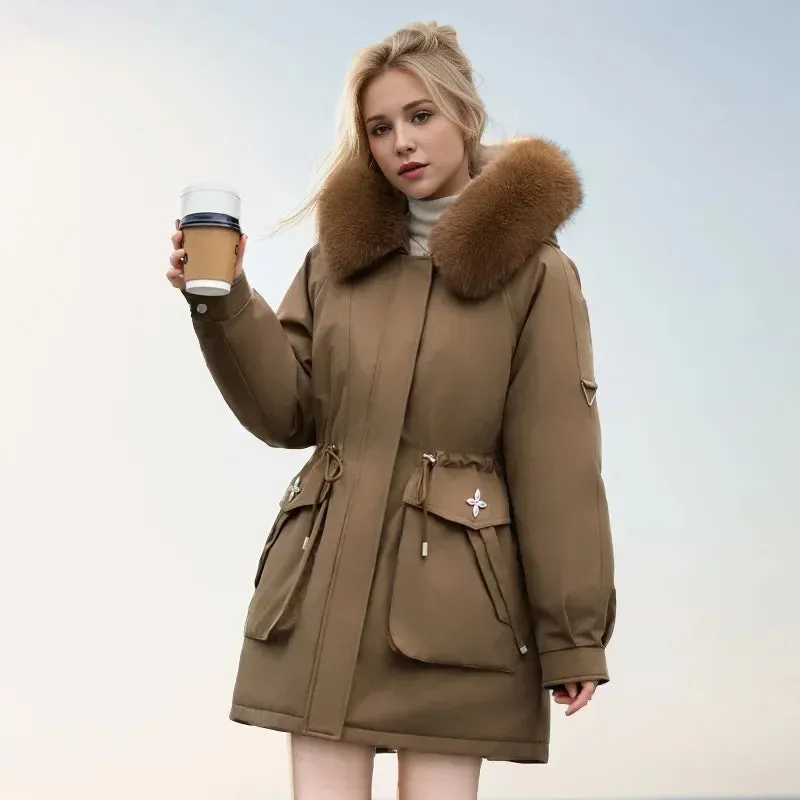 Winter weibliche Parkas 2024 neue abnehmbare innere Baumwoll jacke Frauen verdicken Pelz kragen Kapuzen mantel warmen Schnee tragen lange Parkas