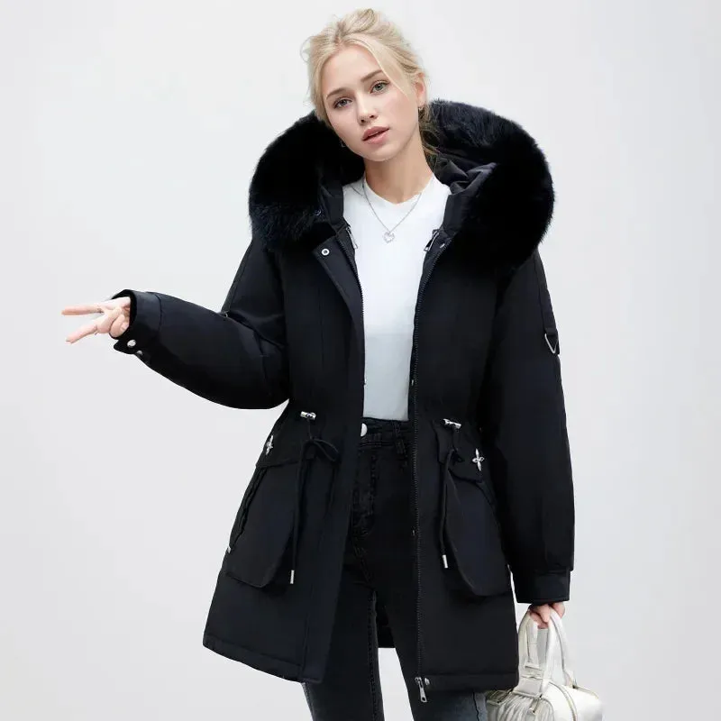 Winter weibliche Parkas 2024 neue abnehmbare innere Baumwoll jacke Frauen verdicken Pelz kragen Kapuzen mantel warmen Schnee tragen lange Parkas