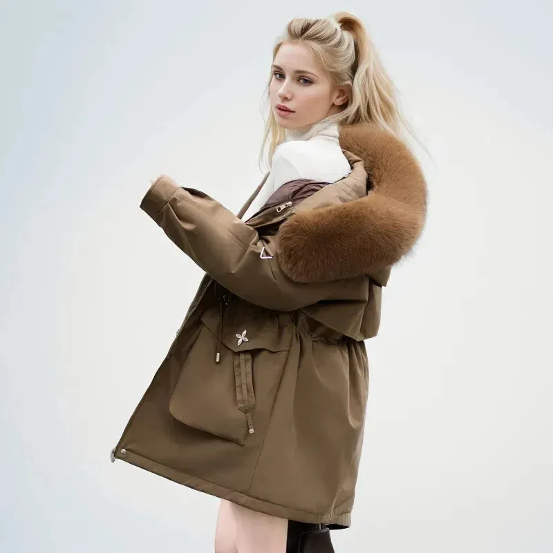 Winter weibliche Parkas 2024 neue abnehmbare innere Baumwoll jacke Frauen verdicken Pelz kragen Kapuzen mantel warmen Schnee tragen lange Parkas
