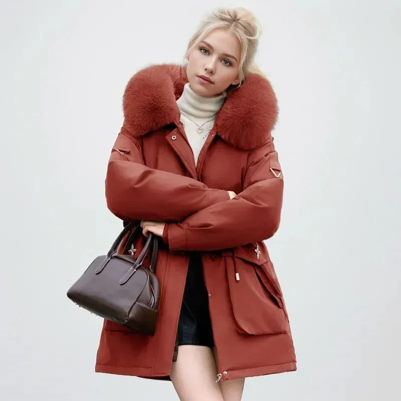 Winter weibliche Parkas 2024 neue abnehmbare innere Baumwoll jacke Frauen verdicken Pelz kragen Kapuzen mantel warmen Schnee tragen lange Parkas