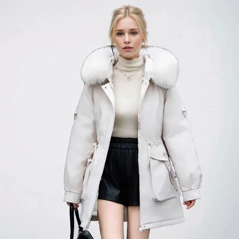 Winter weibliche Parkas 2024 neue abnehmbare innere Baumwoll jacke Frauen verdicken Pelz kragen Kapuzen mantel warmen Schnee tragen lange Parkas