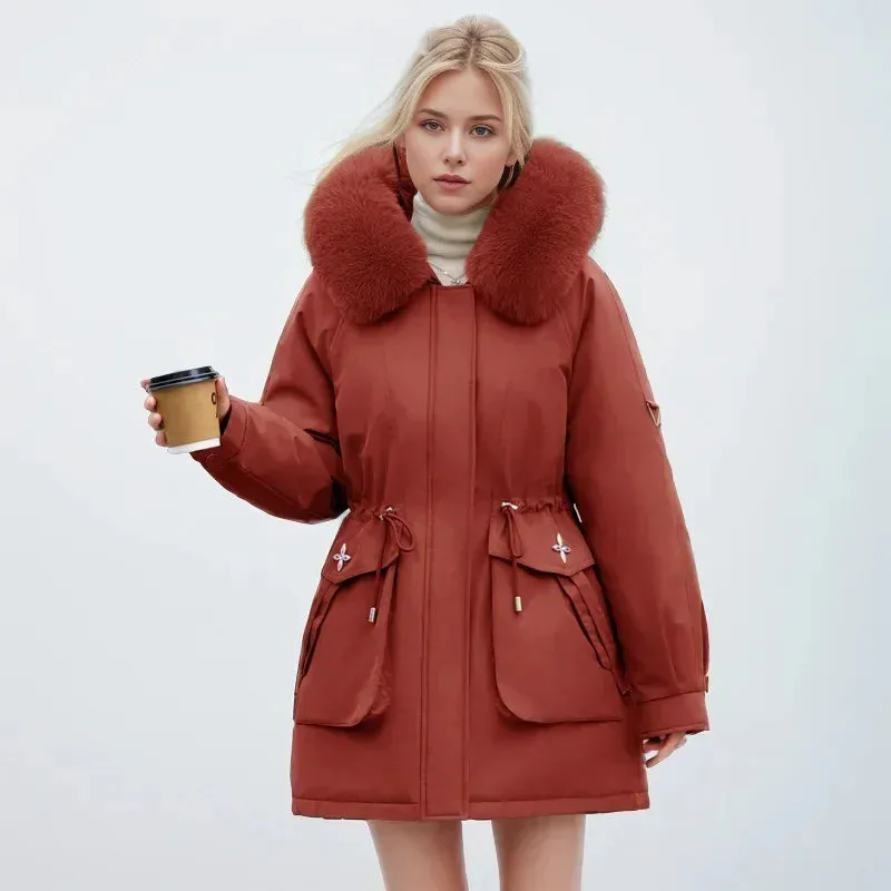 Winter weibliche Parkas 2024 neue abnehmbare innere Baumwoll jacke Frauen verdicken Pelz kragen Kapuzen mantel warmen Schnee tragen lange Parkas