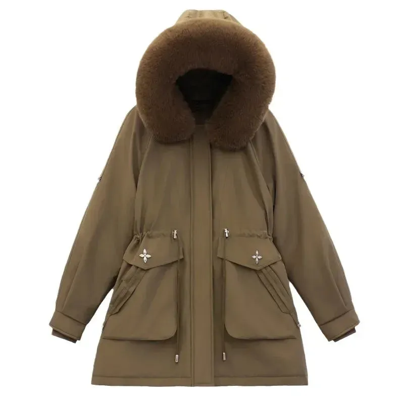 Winter weibliche Parkas 2024 neue abnehmbare innere Baumwoll jacke Frauen verdicken Pelz kragen Kapuzen mantel warmen Schnee tragen lange Parkas