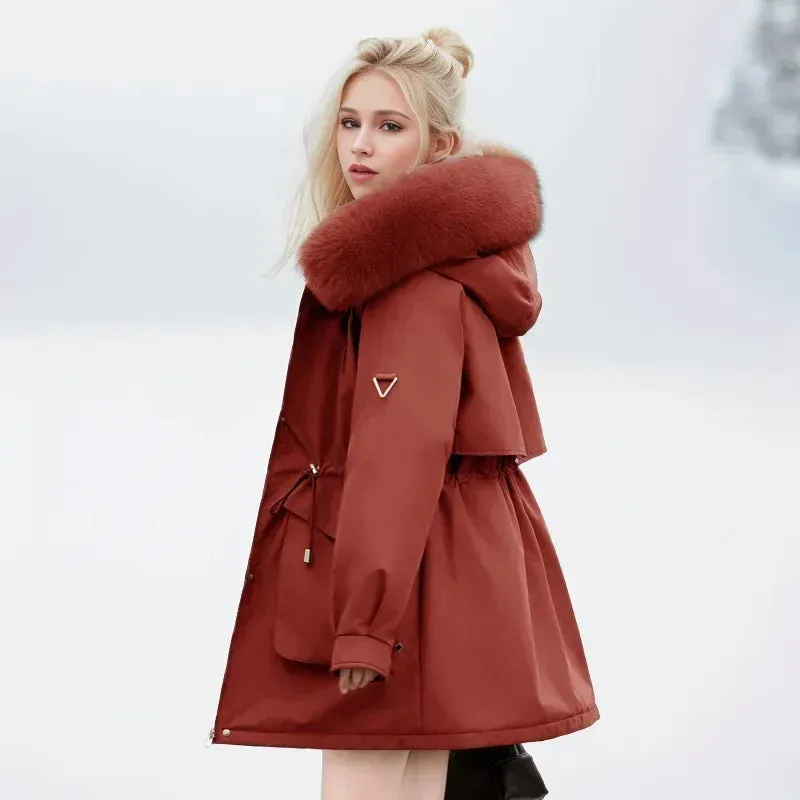 Winter weibliche Parkas 2024 neue abnehmbare innere Baumwoll jacke Frauen verdicken Pelz kragen Kapuzen mantel warmen Schnee tragen lange Parkas