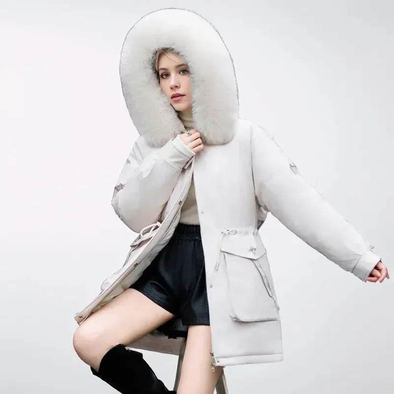 Winter weibliche Parkas 2024 neue abnehmbare innere Baumwoll jacke Frauen verdicken Pelz kragen Kapuzen mantel warmen Schnee tragen lange Parkas