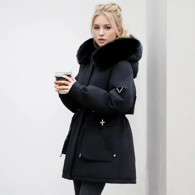 Winter weibliche Parkas 2024 neue abnehmbare innere Baumwoll jacke Frauen verdicken Pelz kragen Kapuzen mantel warmen Schnee tragen lange Parkas
