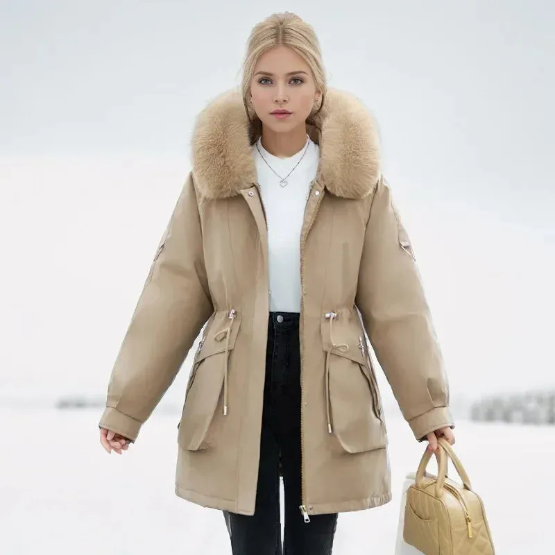 Winter weibliche Parkas 2024 neue abnehmbare innere Baumwoll jacke Frauen verdicken Pelz kragen Kapuzen mantel warmen Schnee tragen lange Parkas