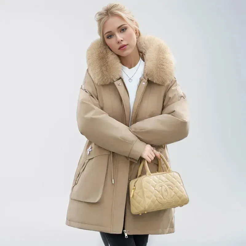 Winter weibliche Parkas 2024 neue abnehmbare innere Baumwoll jacke Frauen verdicken Pelz kragen Kapuzen mantel warmen Schnee tragen lange Parkas
