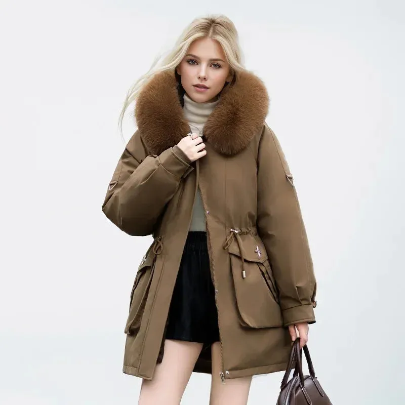 Winter weibliche Parkas 2024 neue abnehmbare innere Baumwoll jacke Frauen verdicken Pelz kragen Kapuzen mantel warmen Schnee tragen lange Parkas