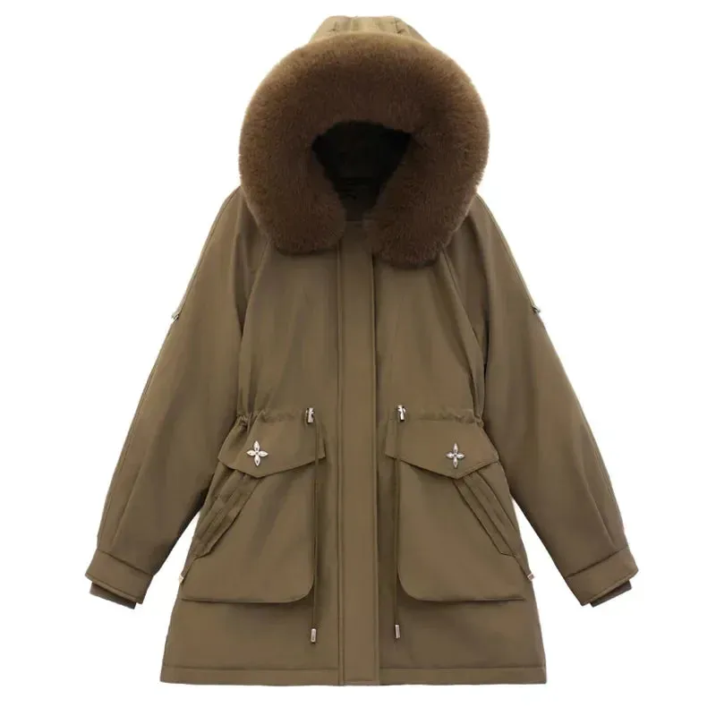 Winter weibliche Parkas 2024 neue abnehmbare innere Baumwoll jacke Frauen verdicken Pelz kragen Kapuzen mantel warmen Schnee tragen lange Parkas