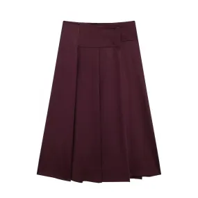 Women French Wide Pleated Midi Skirt