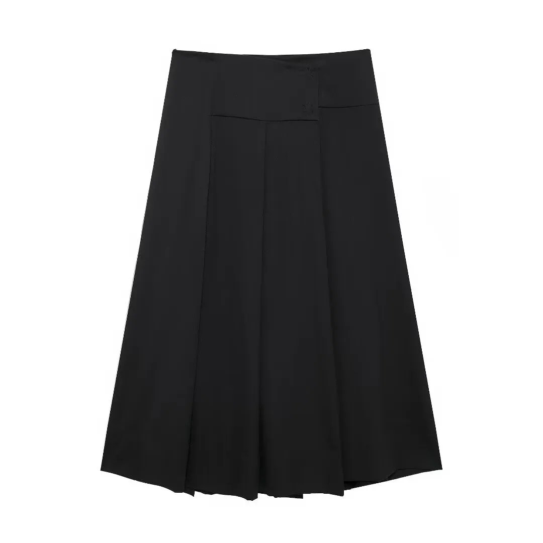 Women French Wide Pleated Midi Skirt