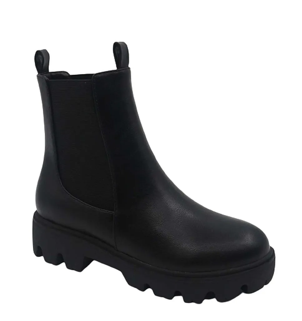 Women Lug Sole Low Heel Chelsea Fashion Ankle Bootie w/Double Elastic Gore-Force-30 By Bamboo