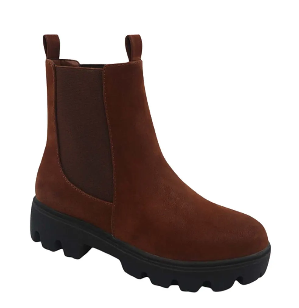 Women Lug Sole Low Heel Chelsea Fashion Ankle Bootie w/Double Elastic Gore-Force-30 By Bamboo