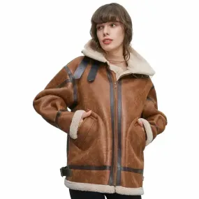 Women's B3 RAF Aviator Sheepskin Sherpa Fur Leather Jacket - Stylish & Warm