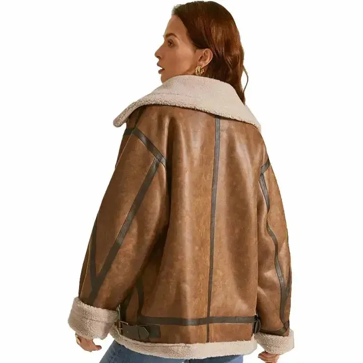 Women's B3 RAF Aviator Sheepskin Sherpa Fur Leather Jacket - Stylish & Warm