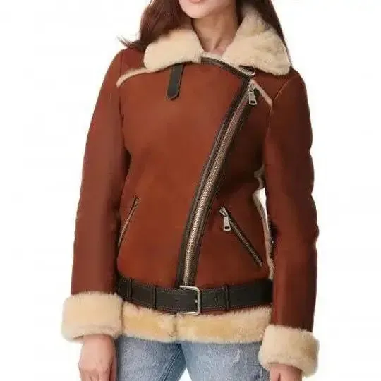 Women's Brown B3 Bomber Shearling Fur Leather Jacket - Cozy & Stylish