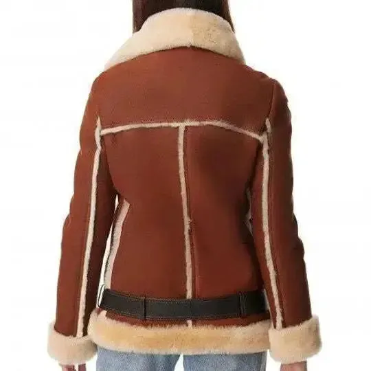 Women's Brown B3 Bomber Shearling Fur Leather Jacket - Cozy & Stylish