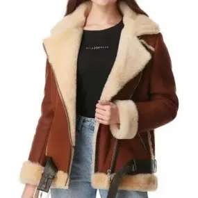Women's Brown B3 Bomber Shearling Fur Leather Jacket - Cozy & Stylish