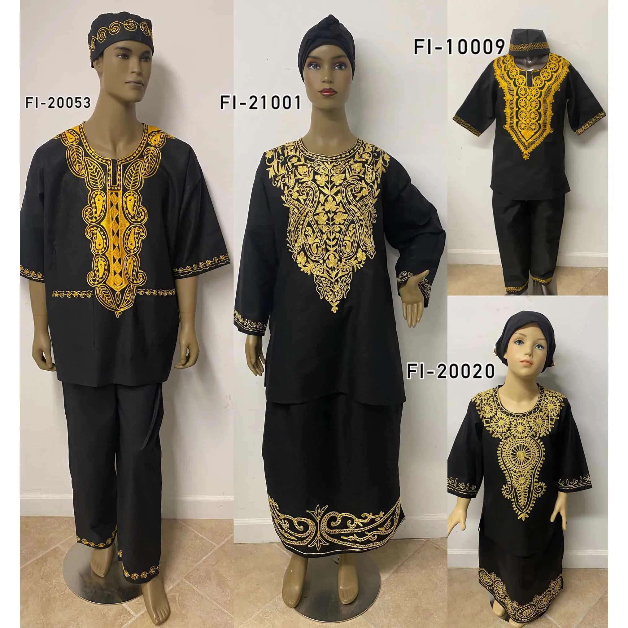 Women's Gold Embroidered Black Long Sleeve Skirt Set - FI-21001 Black